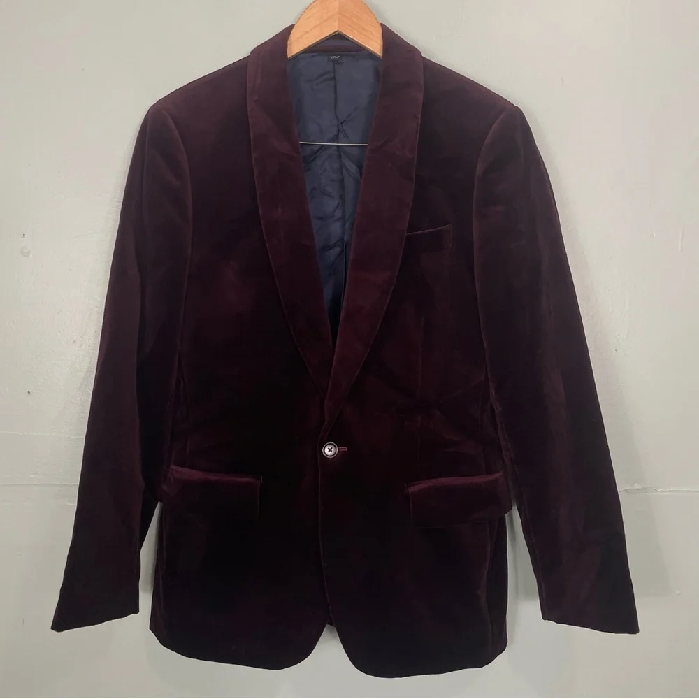 J.Crew Shawl Collar Dinner Jacket in Velvet Ludlow Slim Fit Vintage Cabernet 38R